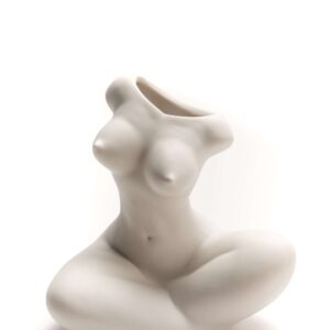 Vaso Fiori Corpo di Donna Seduta in Porcellana Bianca