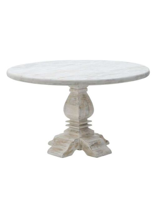 Tavolo da Pranzo in Legno Naturale Decapato Bianco 130