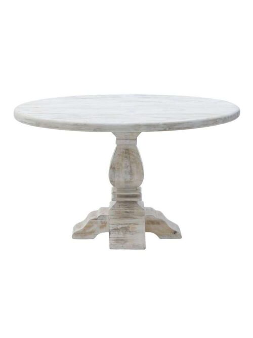 Tavolo da Pranzo in Legno Naturale Decapato Bianco 130