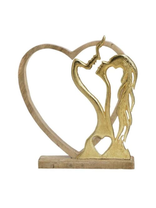 Coppia Stilizzata in Metallo Dorato e Cuore in Legno