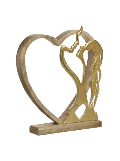 Coppia Stilizzata in Metallo Dorato e Cuore in Legno