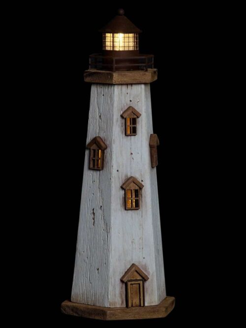 Faro Bianco in Legno Paulownia con Illuminazione Interna a LED