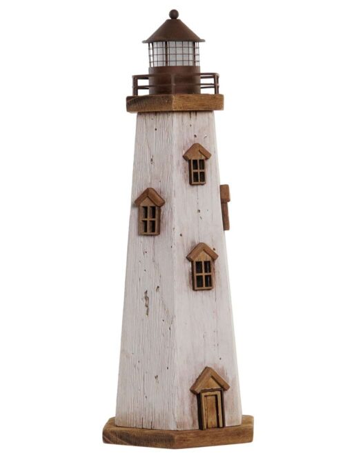Faro Bianco in Legno Paulownia con Illuminazione Interna a LED