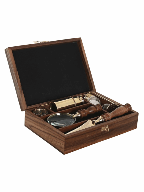 Set Cannocchiale in Ottone con Confezione in Legno di Sheesham