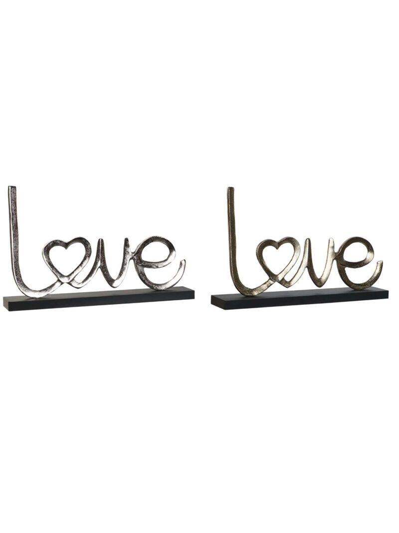 Decorazione Love In Metallo Su Base In Legno Naturale