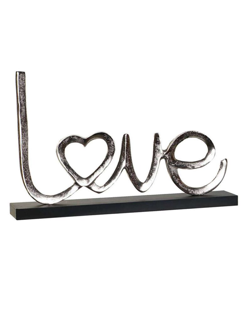 Decorazione Love In Metallo Su Base In Legno Naturale