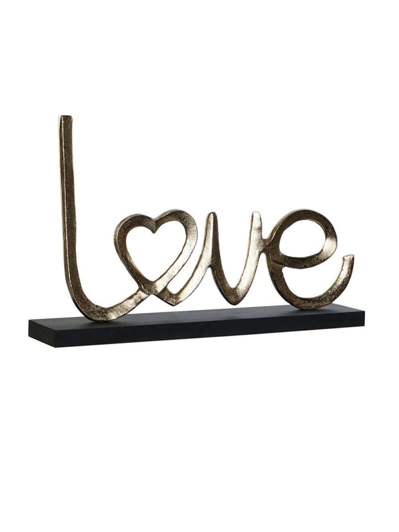 Decorazione Love In Metallo Su Base In Legno Naturale