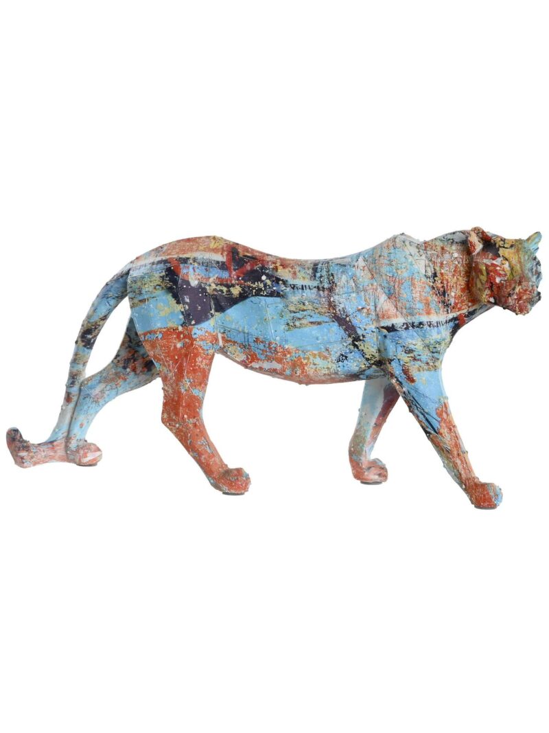 Figura Decorativa In Resina Leopardo Multicolore