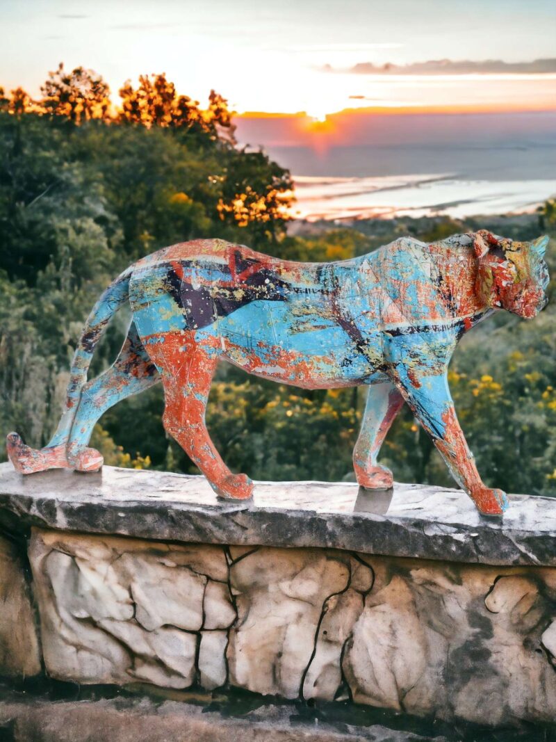 Figura Decorativa In Resina Leopardo Multicolore