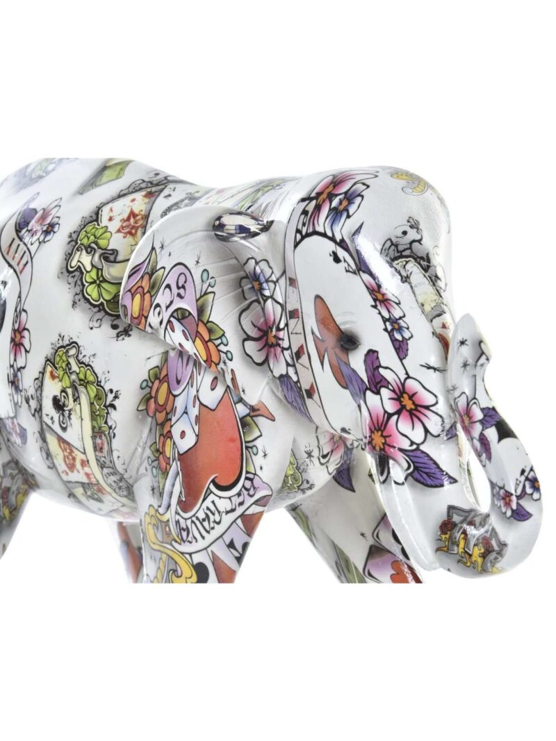 Figura-Decorativa-Elefante-Bianco-Multicolor-In-Resina