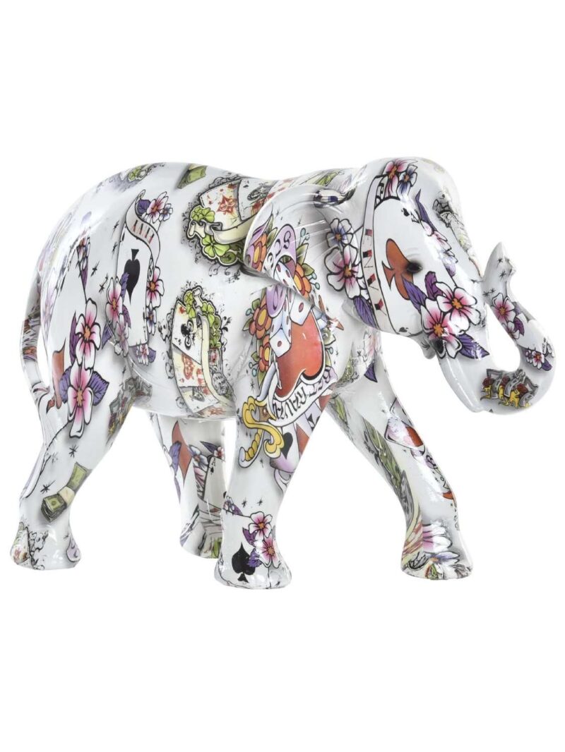 Figura-Decorativa-Elefante-Bianco-Multicolor-In-Resina