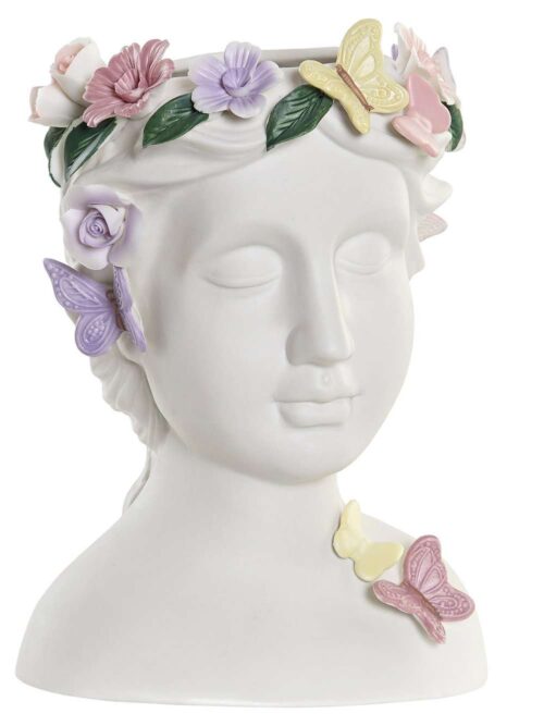 Vaso Testa di Donna con Fiori sui Capelli in Porcellana