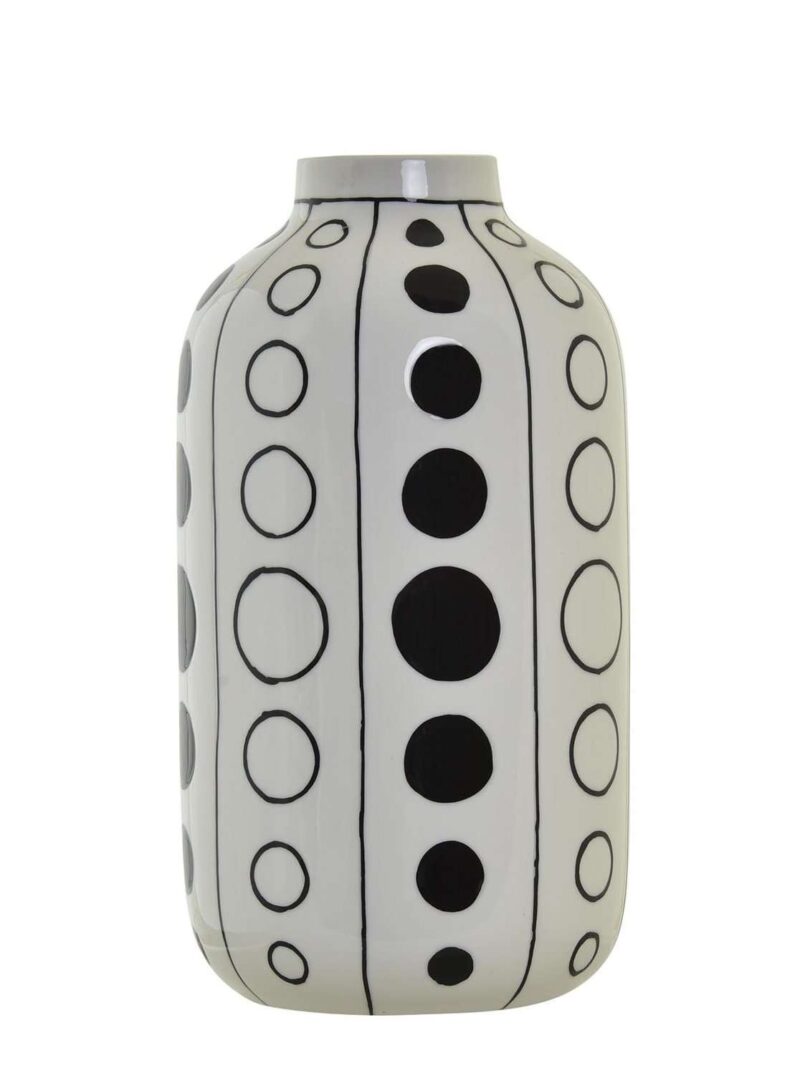 Vaso In Porcellana Bianca Con Cerchi Neri