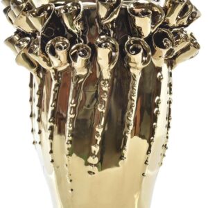 Vaso in Porcellana Dorata Brillante con Boccioli di Rosa