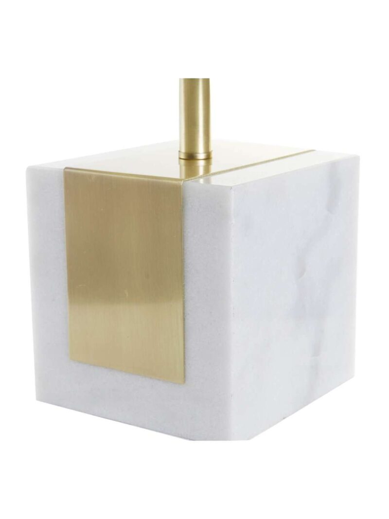Lampada Da Tavolo Con Base Cubo Di Marmo E Paralume Bianco