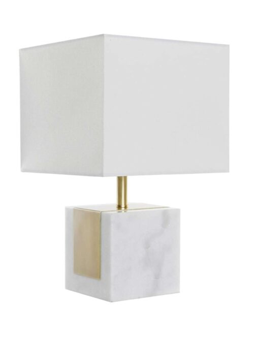 LAMPADA DA TAVOLO con Base Cubo di Marmo e Paralume Bianco