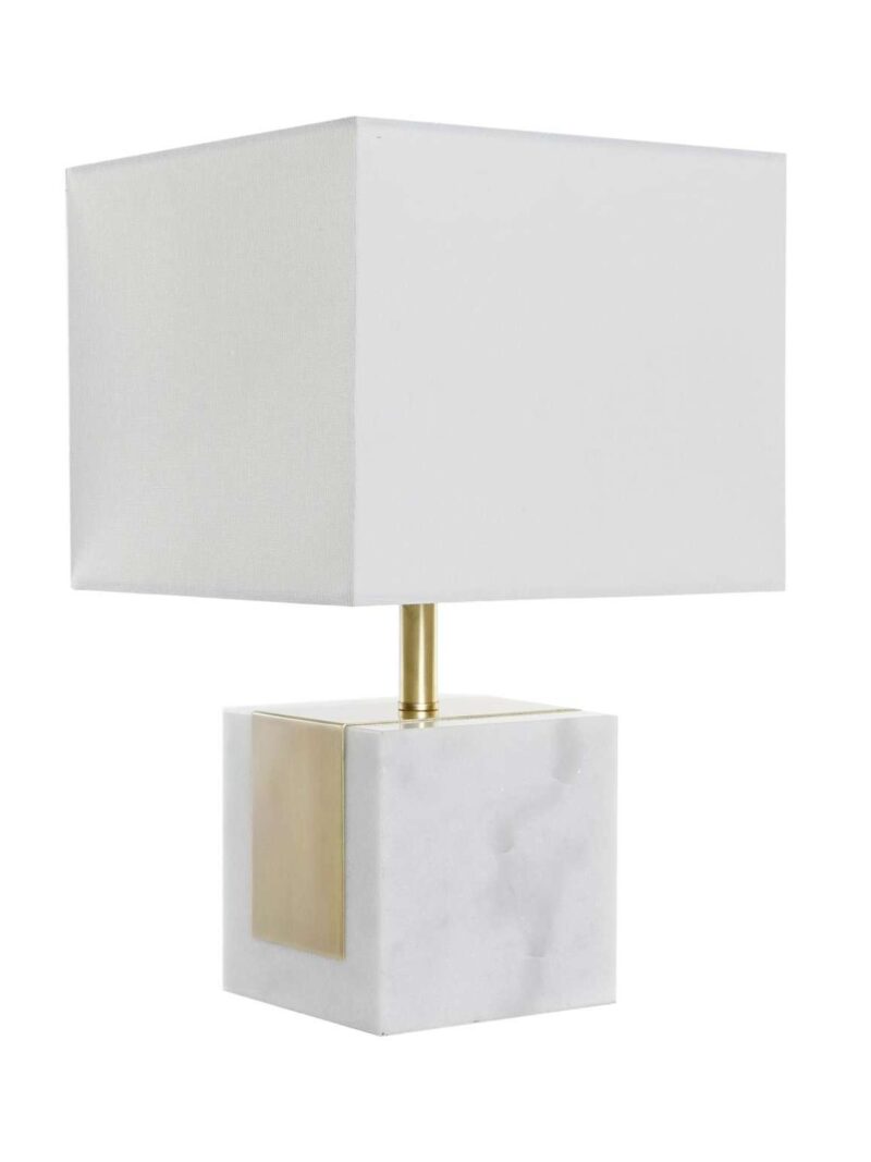 Lampada Da Tavolo Con Base Cubo Di Marmo E Paralume Bianco
