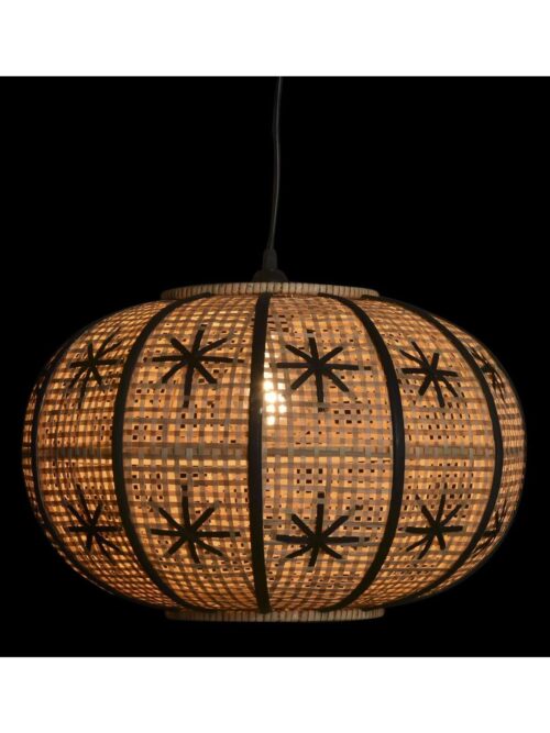 Lampadario a Palla in Rattan con Fiori Disegnati