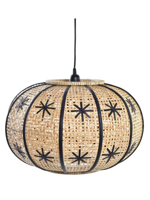 Lampadario a Palla in Rattan con Fiori Disegnati