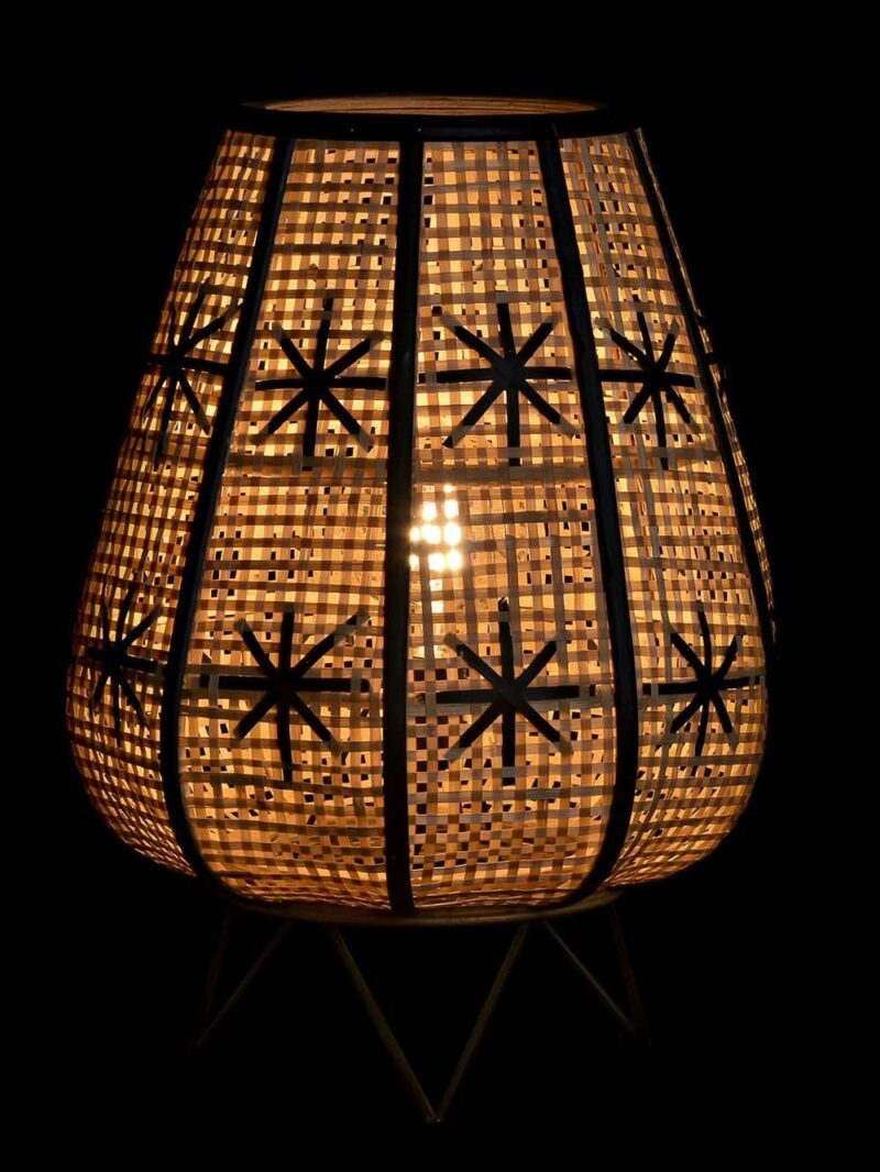 Lampada Da Tavolo O Da Terra Rattan E Metallo Con Motivo Fiore