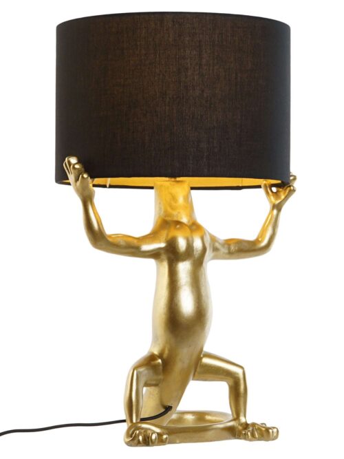 Lampada da Tavolo Lucertola Dorata Paralume Cotone Nero