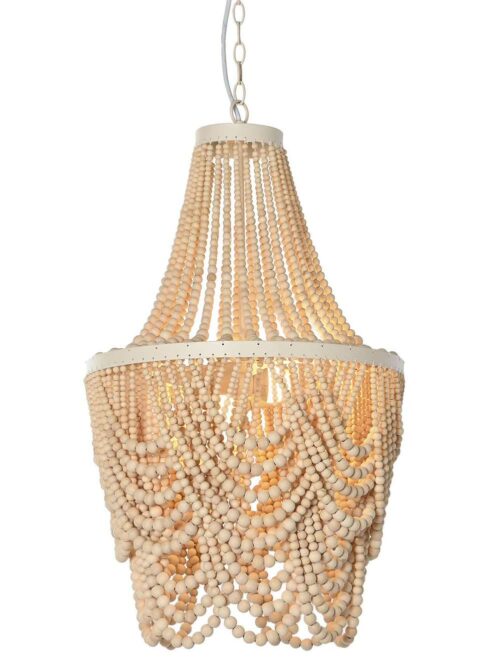 Lampadario da Soffitto Ornato con Palline in Legno Naturale