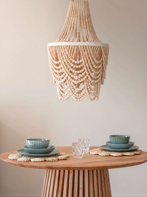 Lampadario da Soffitto Ornato con Palline in Legno Naturale