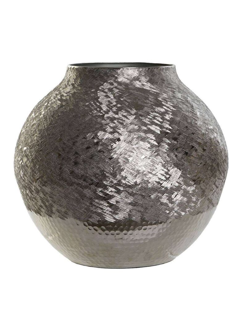 Vaso Rotondo In Alluminio Raschiato Argento