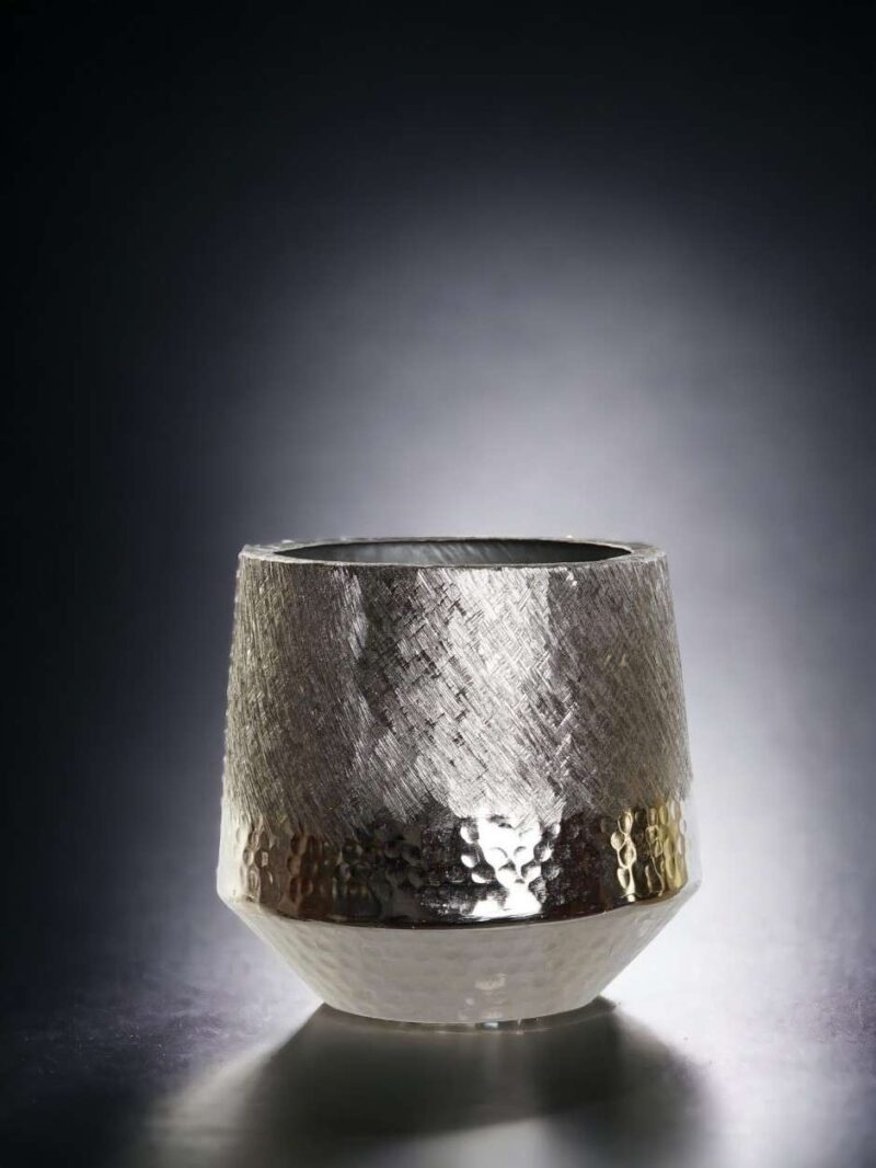Vaso Centrotavola In Alluminio Raschiato Argento