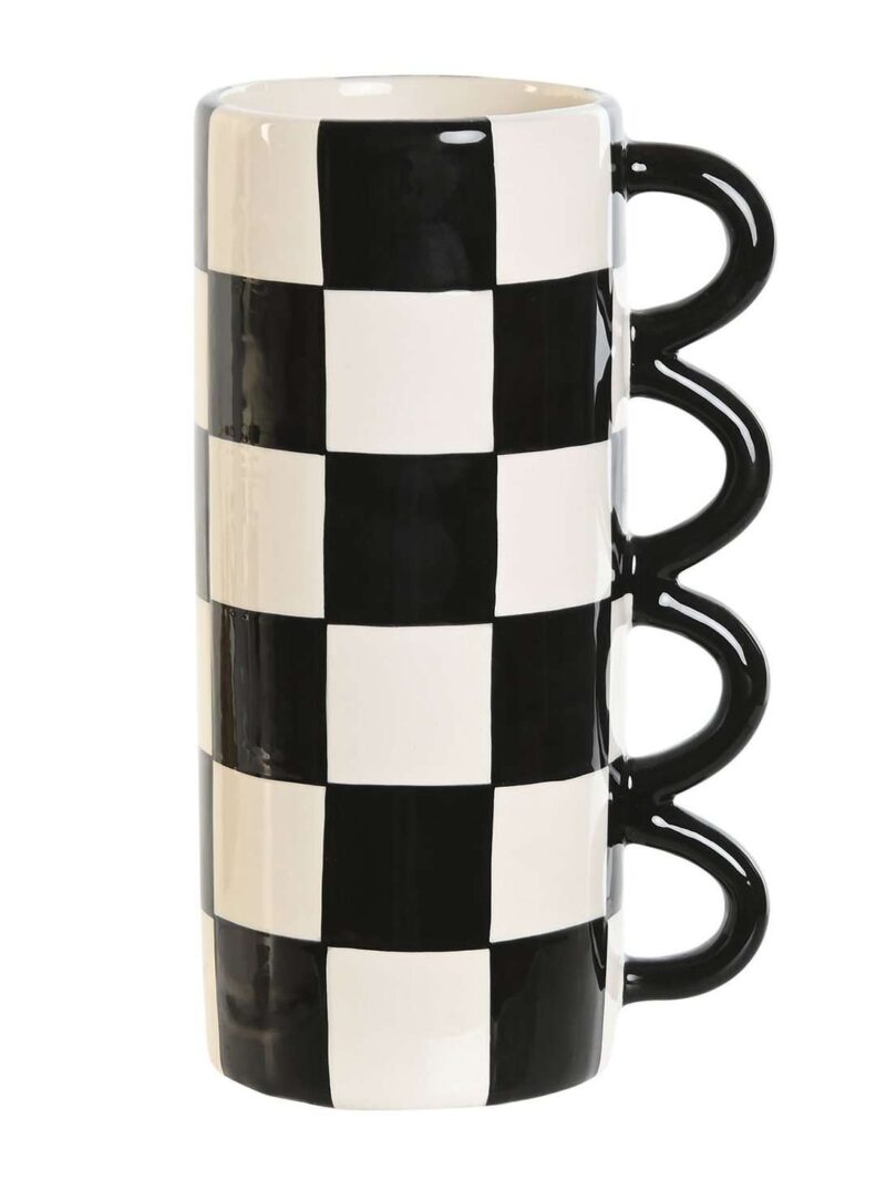 Vaso In Porcellana A Scacchi Bianco E Nero