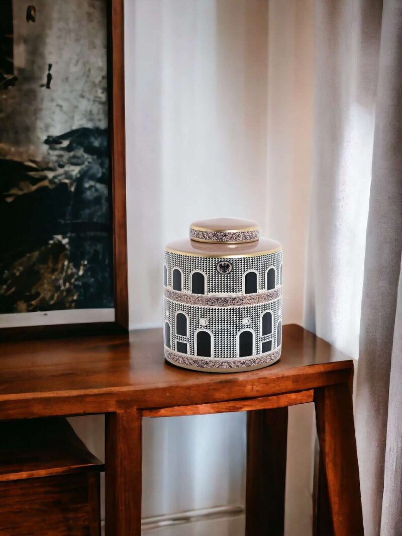 Vaso Tibor In Porcellana Con Disegno Di Porte H25