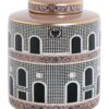 Vaso Tibor In Porcellana Con Disegno Di Porte H25