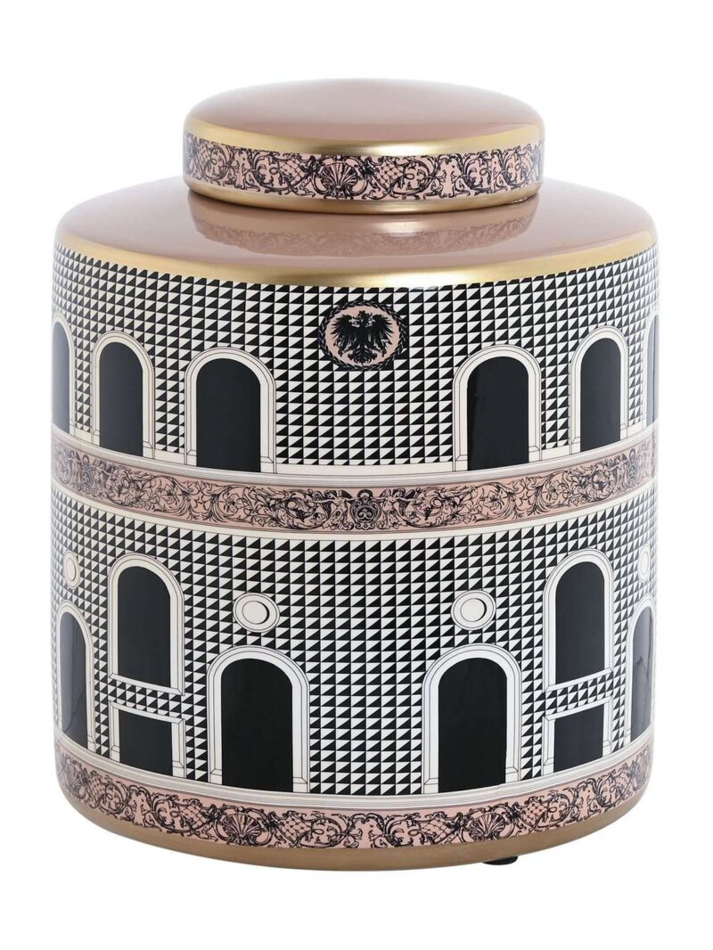 Vaso Tibor In Porcellana Con Disegno Di Porte H25