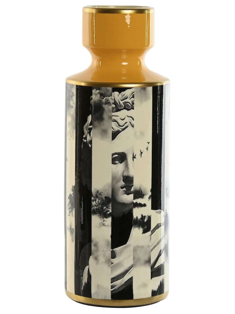 Vaso In Porcellana Giallo Stile Retro Stampa Bianco/Nero