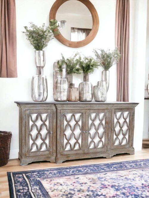Mobile BUFFET in Legno Naturale di Mango Invecchiato con Decorazione