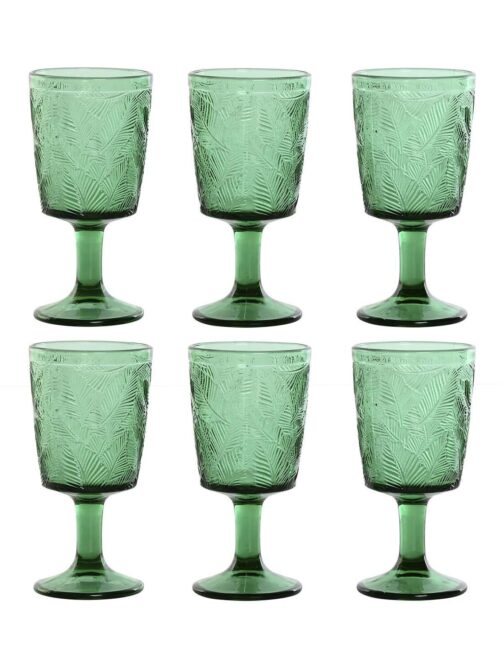 Set di 6 Bicchieri in Cristallo Foglie Colore Verde