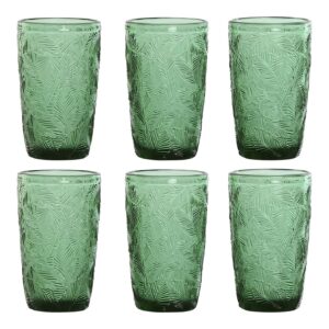 Set di 6 Bicchieri Bibita in Cristallo Foglie Colore Verde