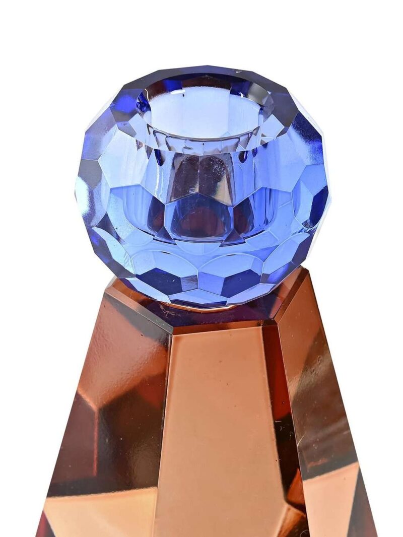 Pv-200014-1 Portacandele In Cristallo Bicolore Salmone E Lilla