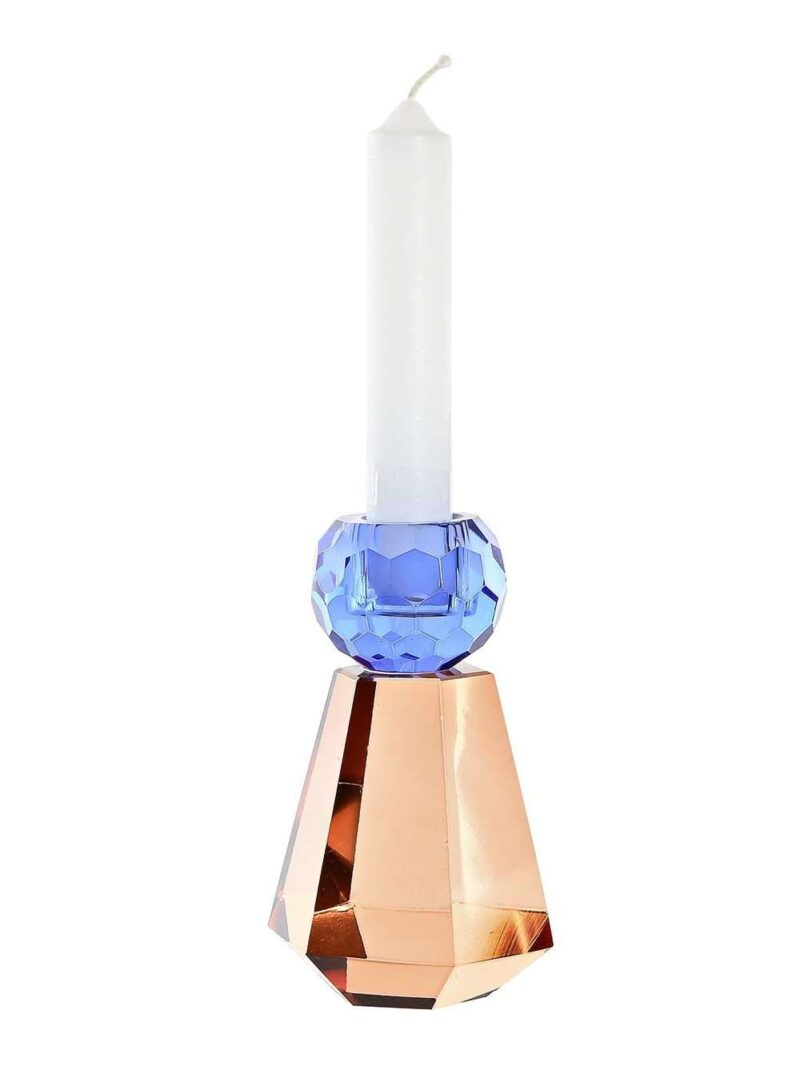 Pv-200014-2 Portacandele In Cristallo Bicolore Salmone E Lilla