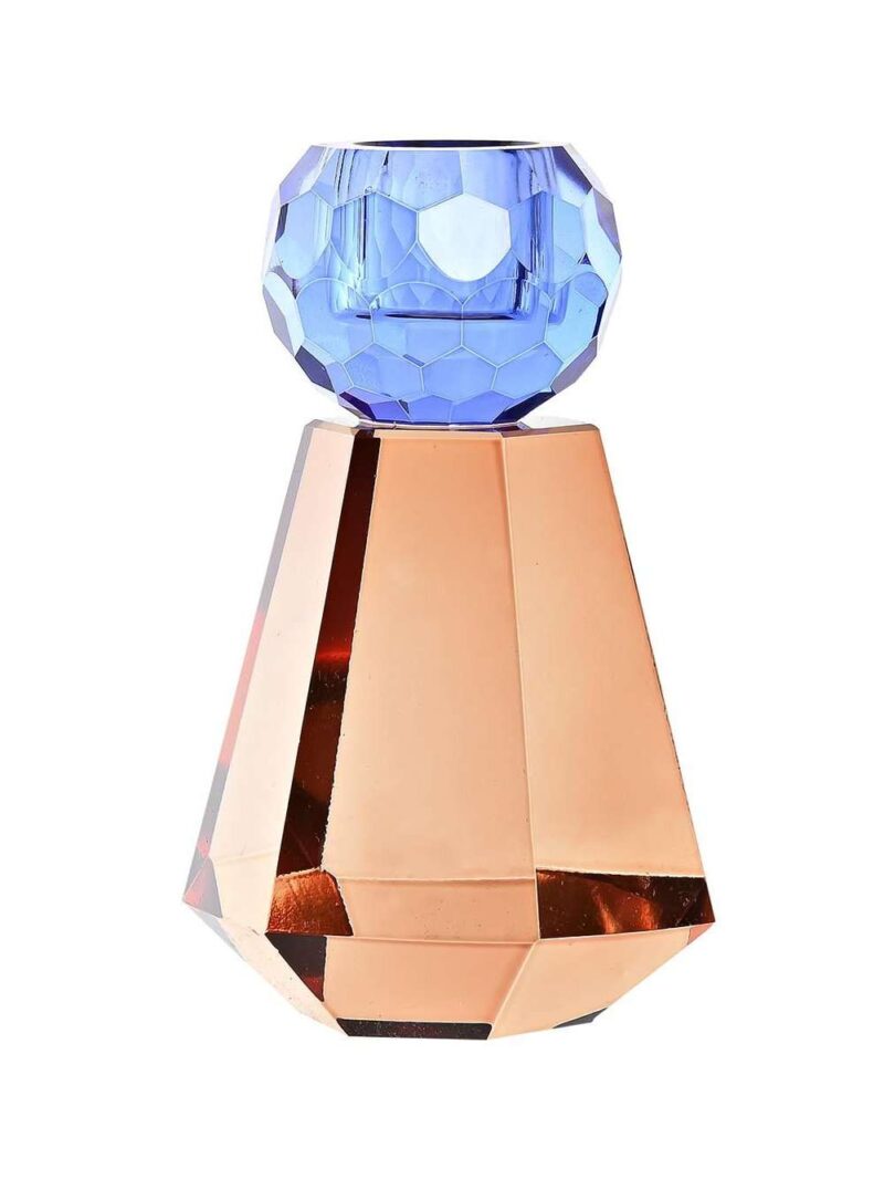 Pv-200014_1 Portacandele In Cristallo Bicolore Salmone E Lilla