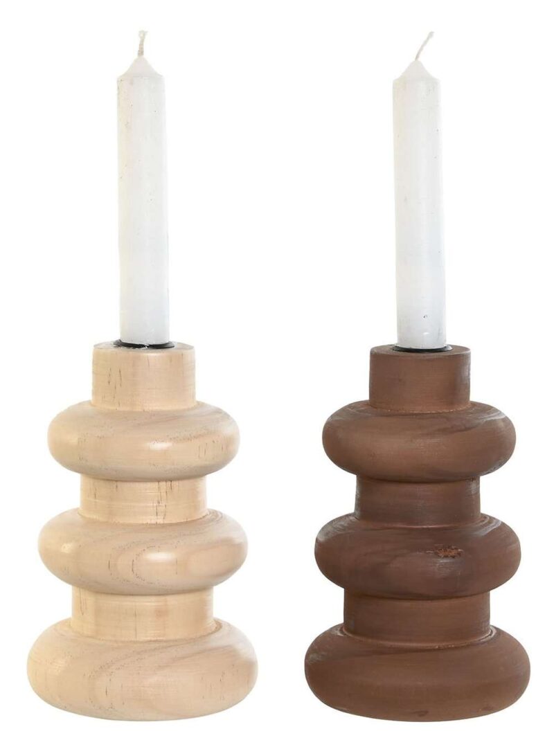 Pv-206451-2 Candelabro In Legno Naturale Di Pino Beige E Marrone
