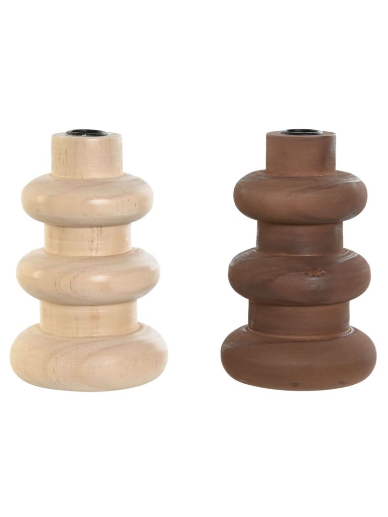 Pv-206451 Candelabro In Legno Naturale Di Pino Beige E Marrone
