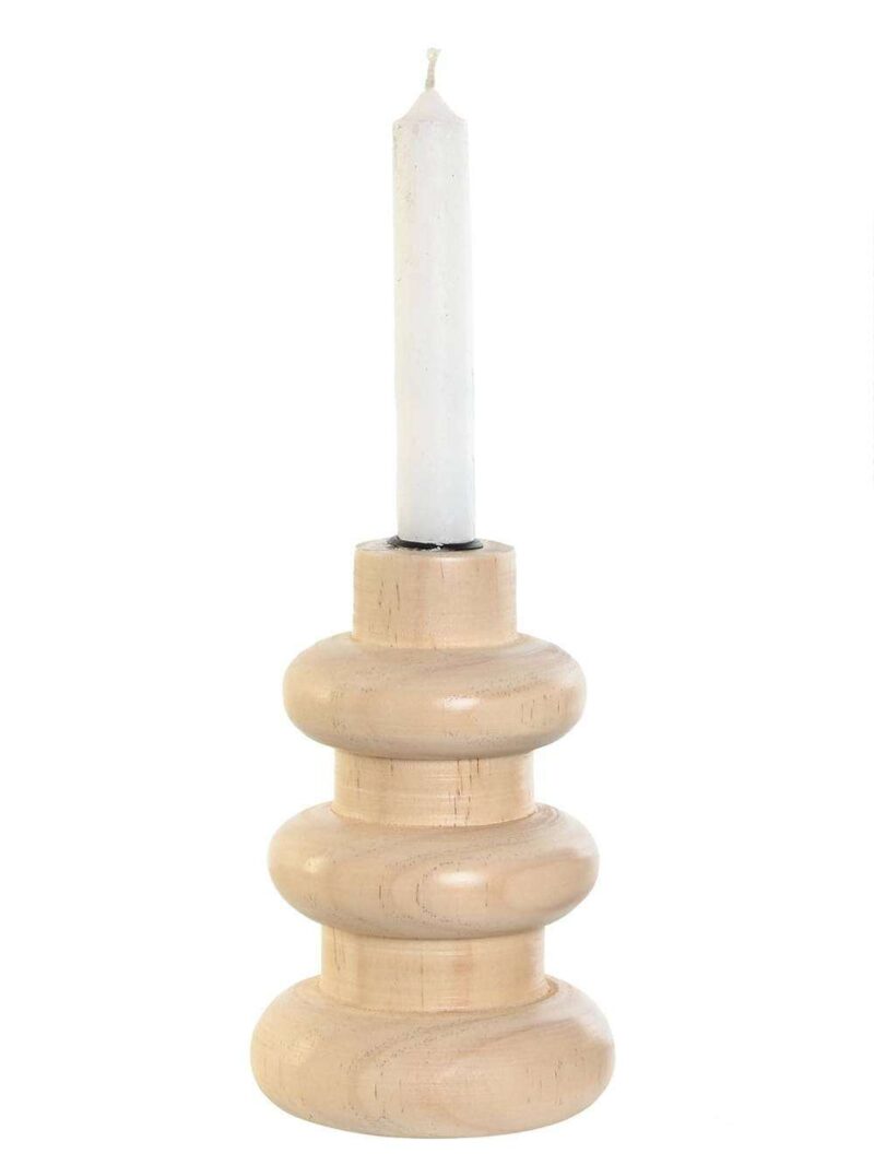 Pv-206451B Candelabro In Legno Naturale Di Pino Beige E Marrone