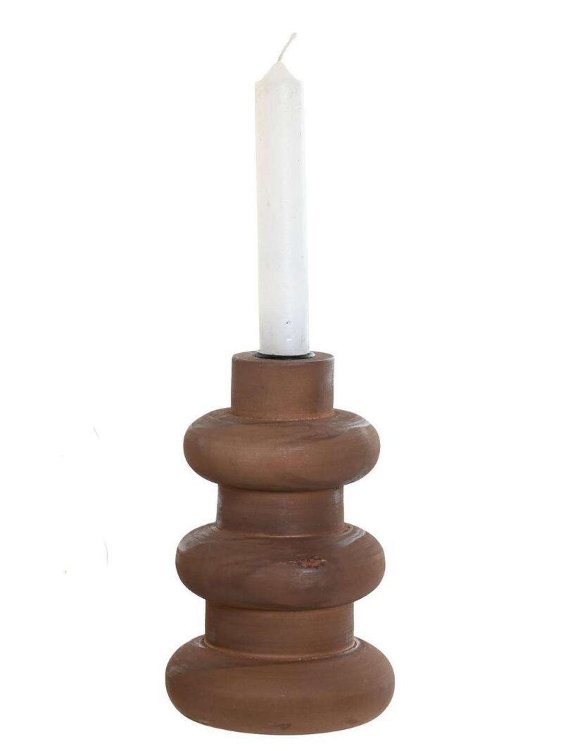Pv-206451M Candelabro In Legno Naturale Di Pino Beige E Marrone