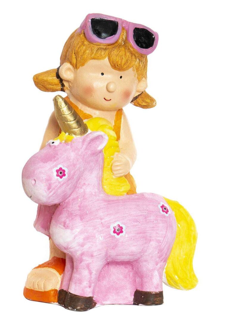 Figura Di Bambini Con Unicorno In Fibra Di Vetro