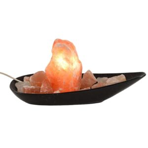 Lampada di Sale Rosa dell'Himalaya con Base in Ceramica Nera