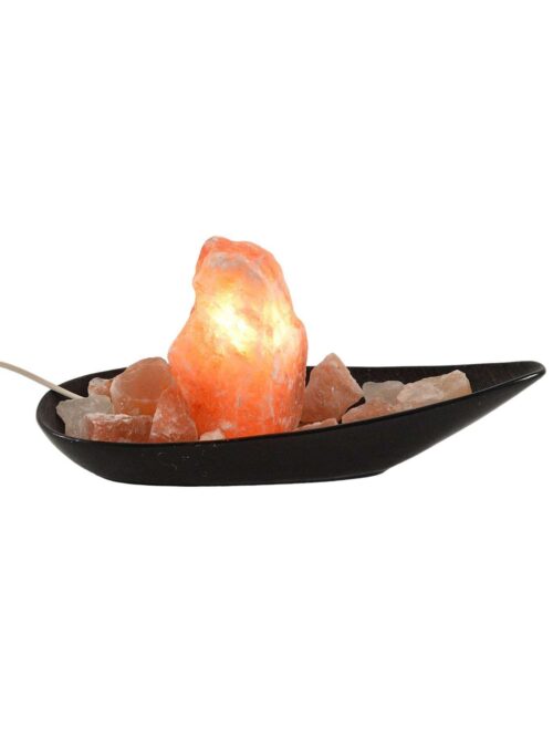 Lampada di Sale Rosa dell'Himalaya con Base in Ceramica Nera