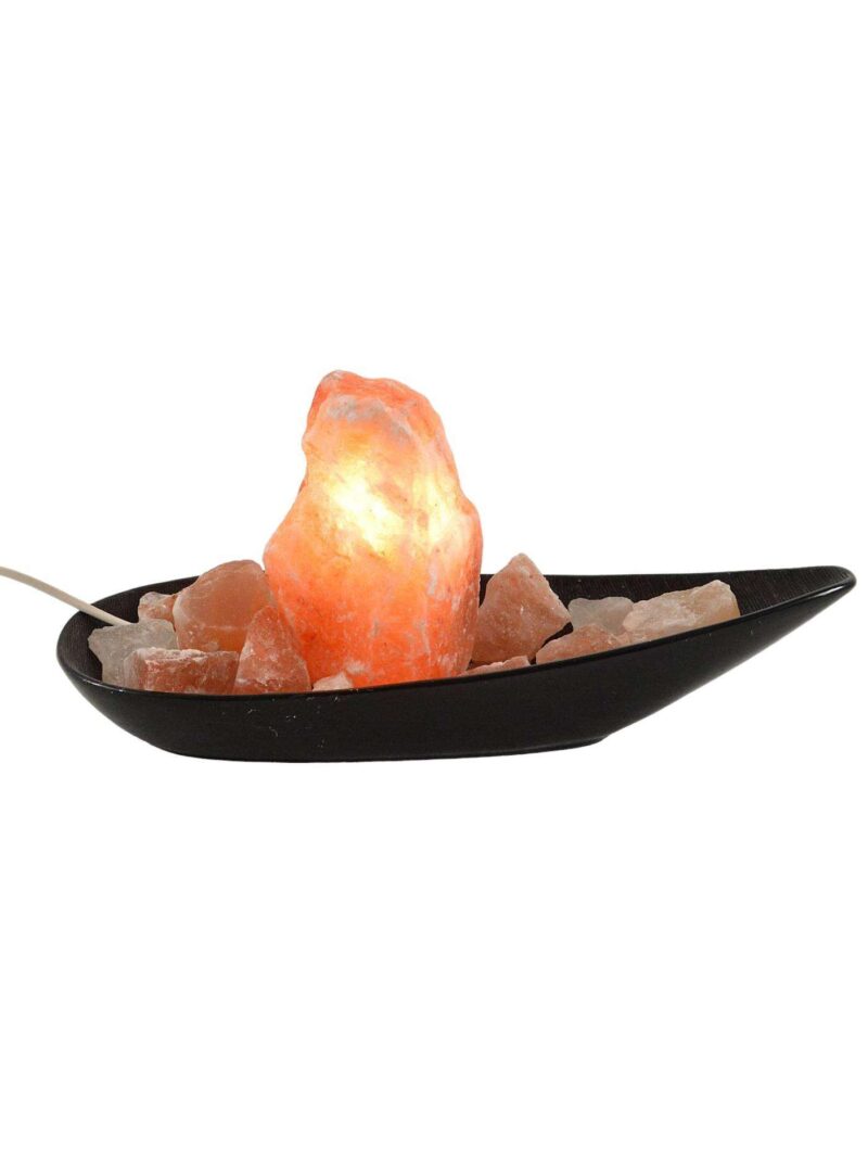 Lampada Di Sale Rosa Dell'Himalaya Con Base In Ceramica Nera