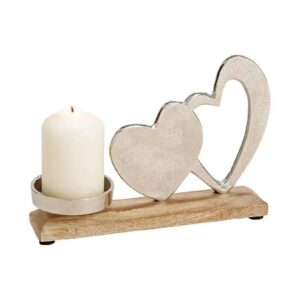 Candeliere Cuore in Metallo e Legno di Mango Argentato