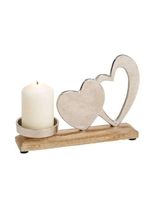 Candeliere Cuore in Metallo e Legno di Mango Argentato